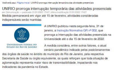 UNIRIO PRORROGAÇÃO SUSPENSÃO