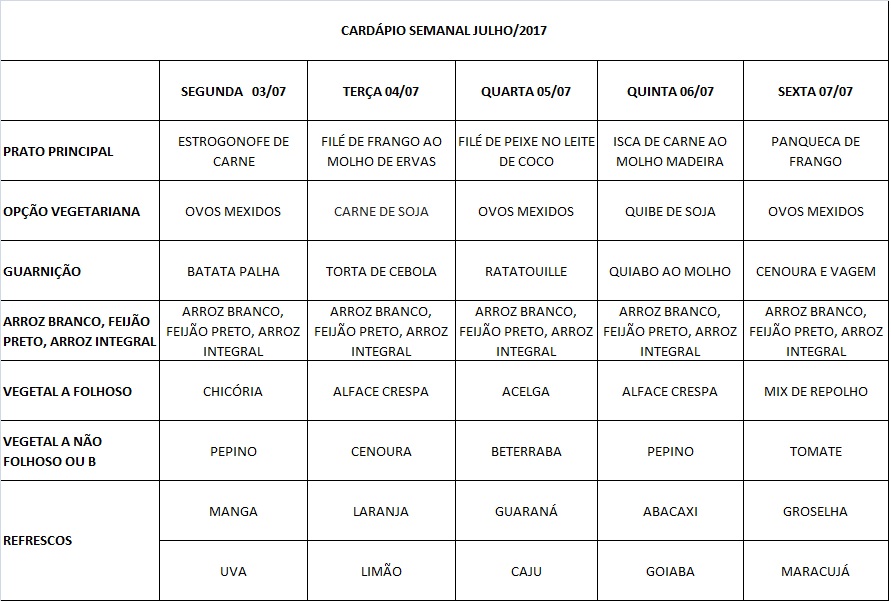 cardápio 03/07 a 07/07/17