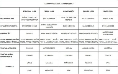 CARDÁPIO 11 A 15-09-17