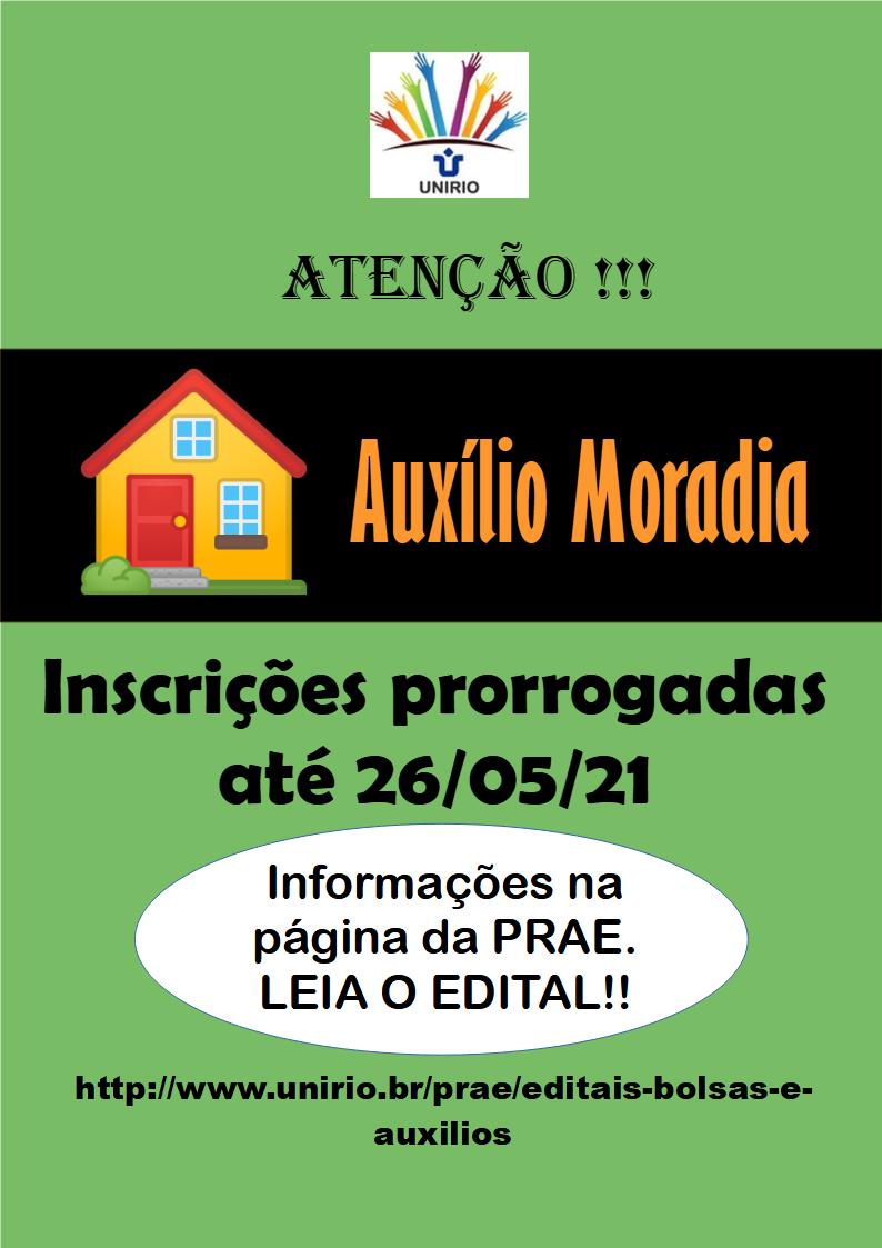 Prorrogação das inscrições para o Edital do Auxílio Moradia 2021.1