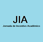 Marca gráfica da JIA. Fundo azul claro com as letras 'JIA' em preto em destaque, e abaixo o texto 'Jornada de Incentivo Acadêmico'.