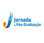 Marca gráfica da da Jornada de Pós-Graduação. À esquerda, seta em gradiente laranja e amarelo apontando para cima, integrada a linhas azuis ascendentes com pequenos quadrados, simbolizando progresso. À direita, texto em azul: 'Jornada de Pós-Graduação'