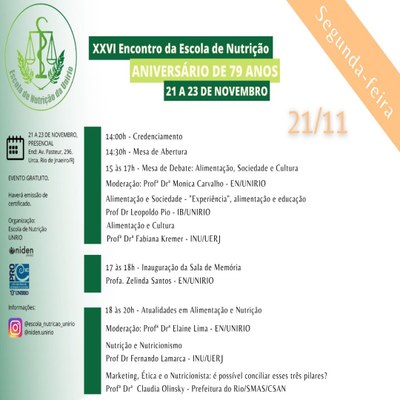 Evento Encontro XXVI da Escola de Nutrição - 21/11