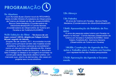 Programação I Seminário do Observatório do Turismo em Favelas
