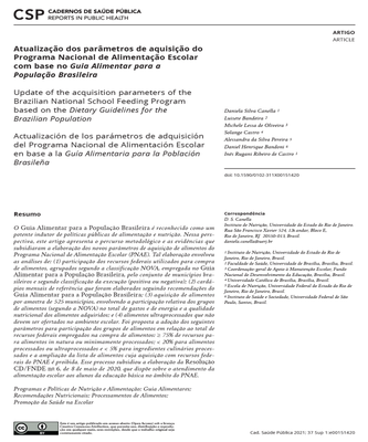 Atualização dos parâmetros de aquisição do Programa Nacional de Alimentação Escolar