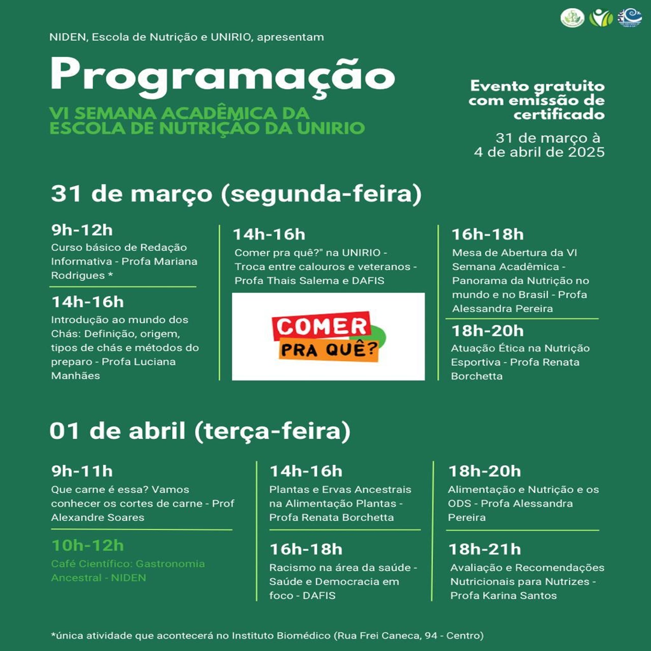 Programação VI Semana Acadêmica EN 31 de março a 01 de abril
