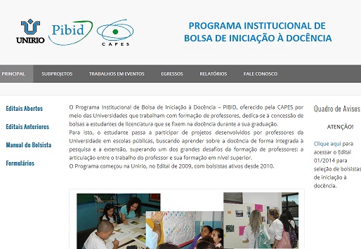 Programa Pibid UNIRIO ganha página na internet