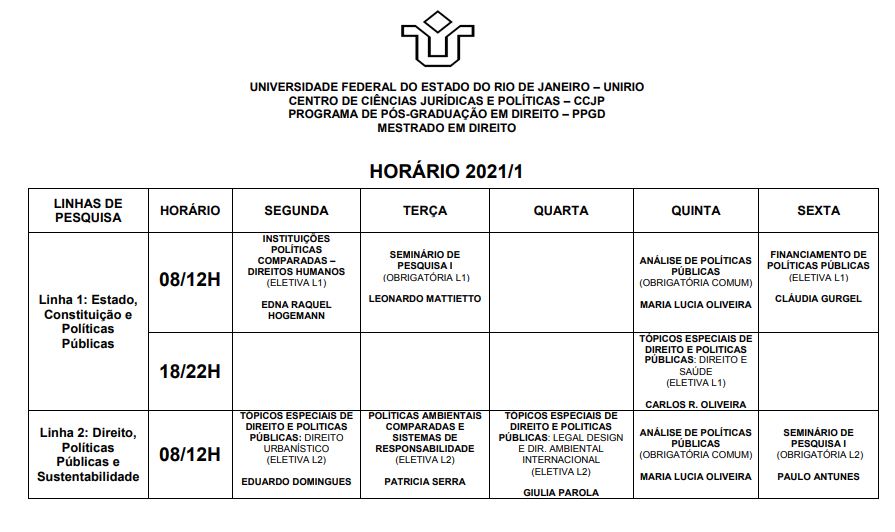 HORÁRIO 2021/1