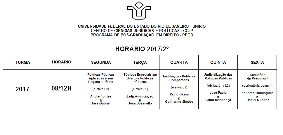 Horário 2017/2° semestre