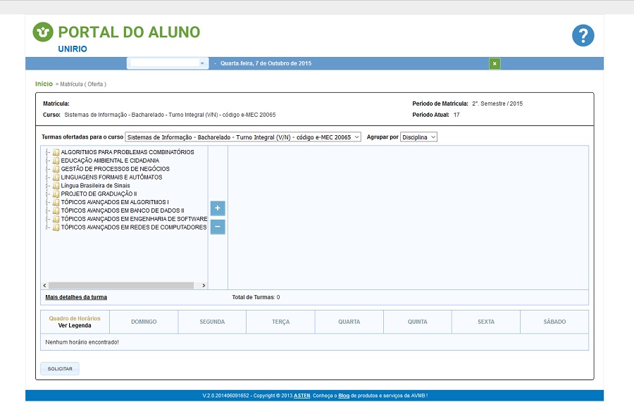 Uma das telas do Portal do Aluno: mais clareza e contraste de cores (Imagem: Reprodução)
