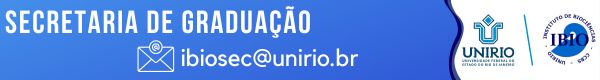 Secretaria de Graduação do Instituto de Biociências (Ibio-Unirio) Banner da Secretaria de Graduação do Instituto de Biociências (Ibio-Unirio) com e-mail para contato ibiosec@unirio.br. Imagem de fundo azul com marca do Instituto de Biociências da Universidade Federal do Estado do Rio de Janeiro do lado direito.