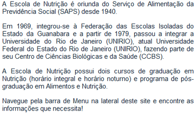 História da Escola de Nutrição