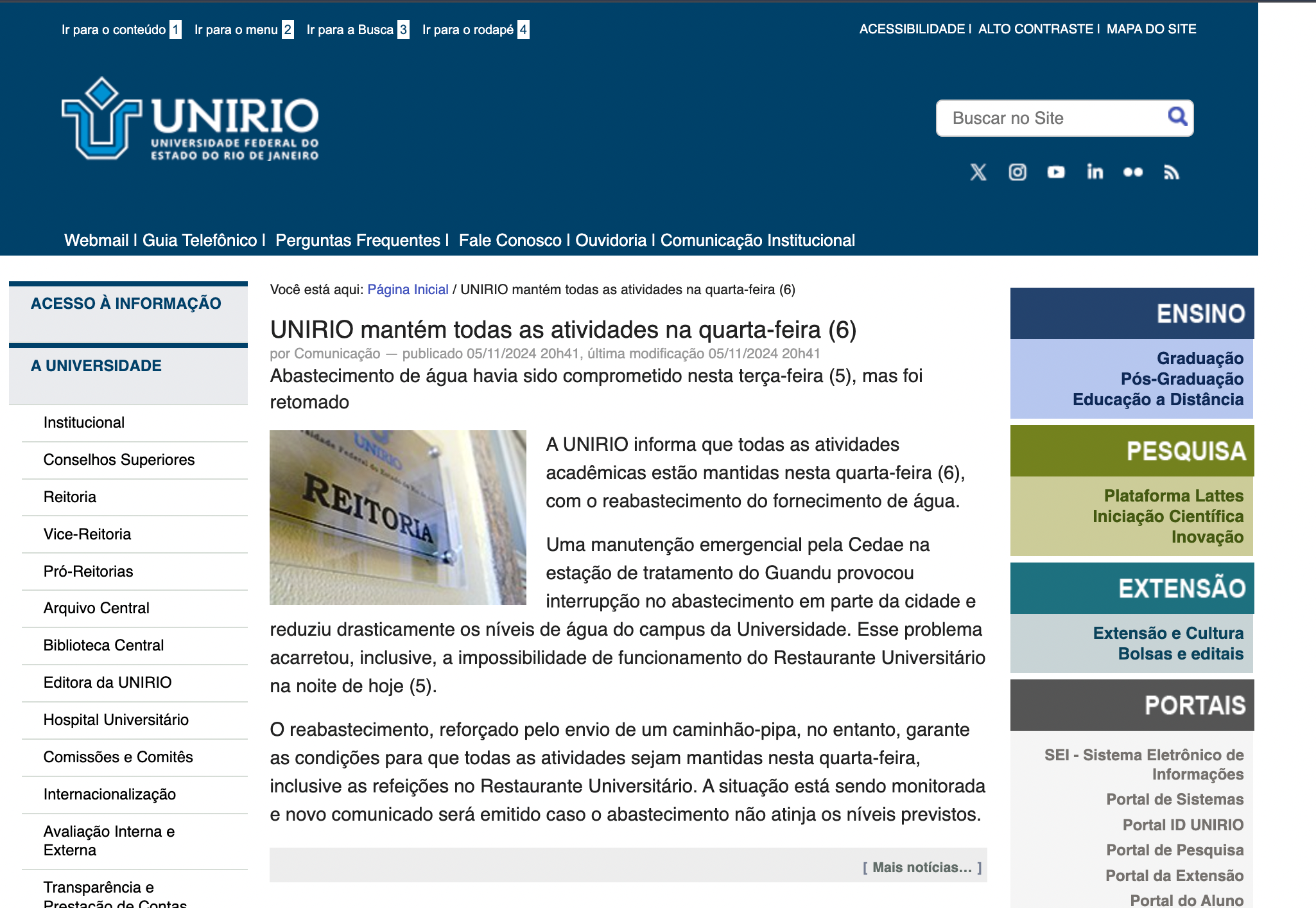 Estão Mantidas as Atividades desta 4ª Feira, dia 6 de Novembro