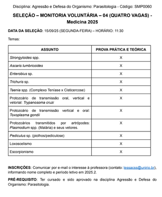Monitoria Parasitologia 2025.2