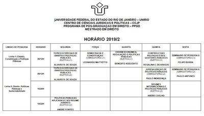 Horário 2019/2° semestre