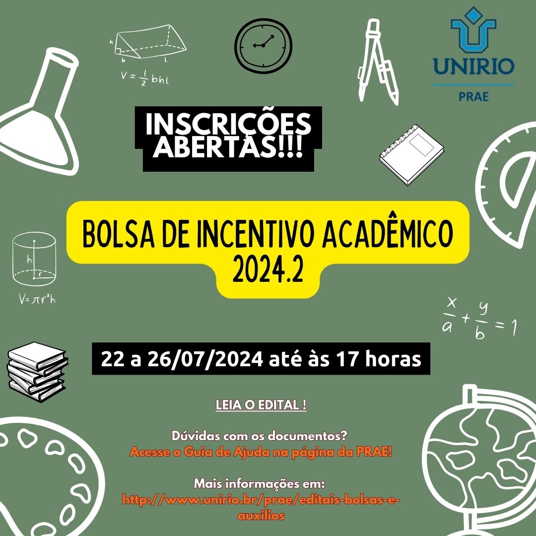 PRAE DIVULGA EDITAL PARA A BOLSA DE INCENTIVO ACADÊMICO (BIA) 2024.2
