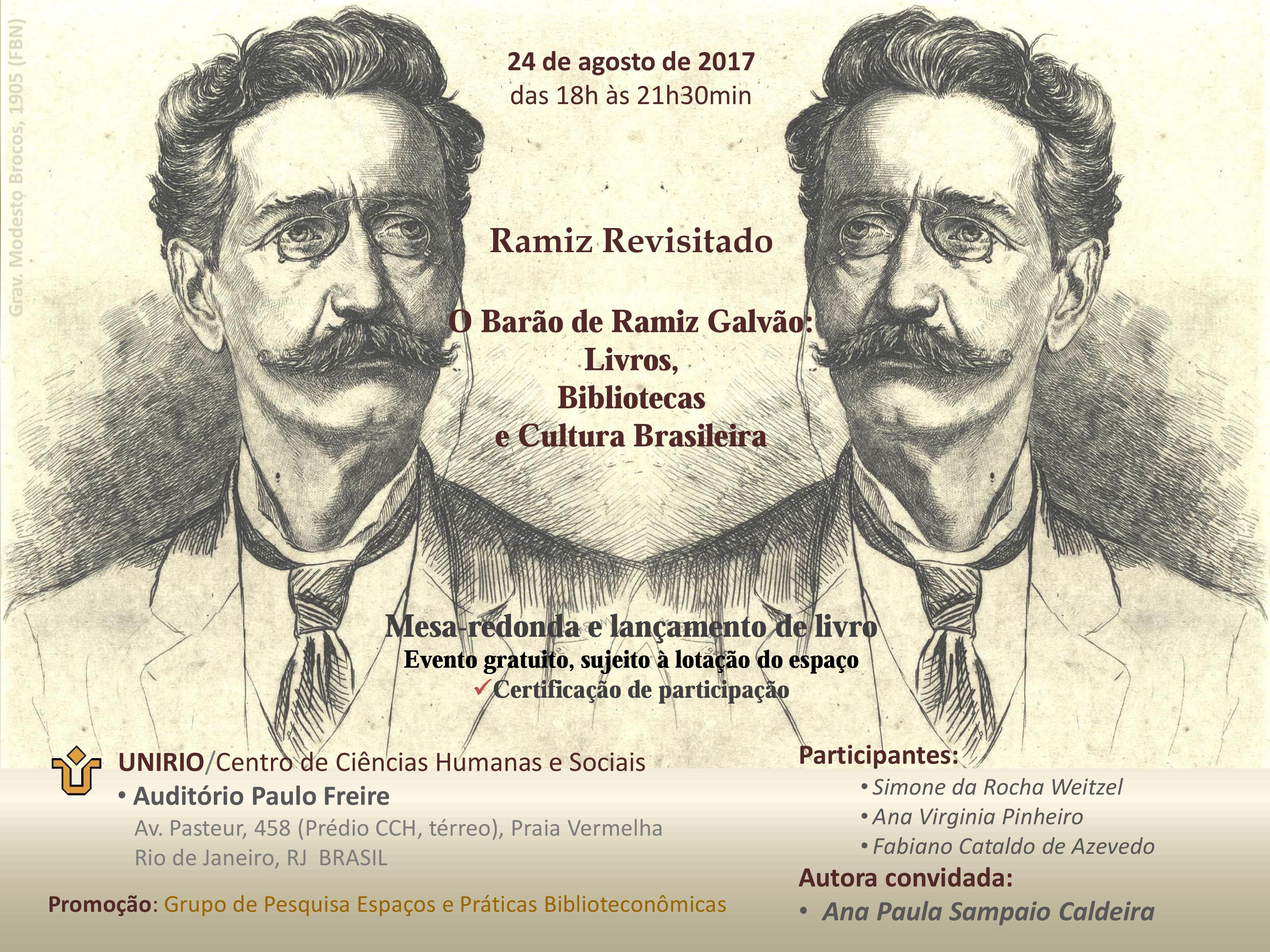 Mesa-redonda Ramiz Revisitado debaterá as contribuições que Ramiz Galvão trouxe para a Biblioteconomia brasileira