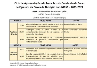 Ciclo de Apresentações egressos 2023-2024 Ciclo de Apresentações egressos 2023-2024