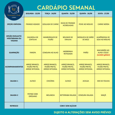 Cardápio de 23 a 27/09/24
