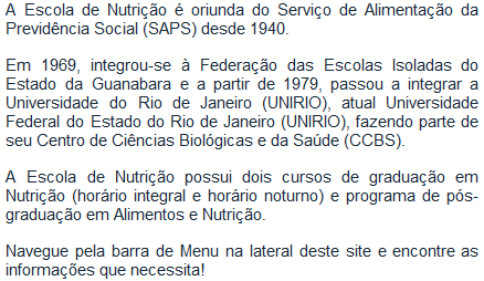 História da Escola de Nutrição